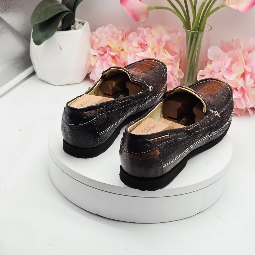 Men’s Ostrich Leather Slip-On Loafers – Size 12 – Brown – Veal Leather Lining